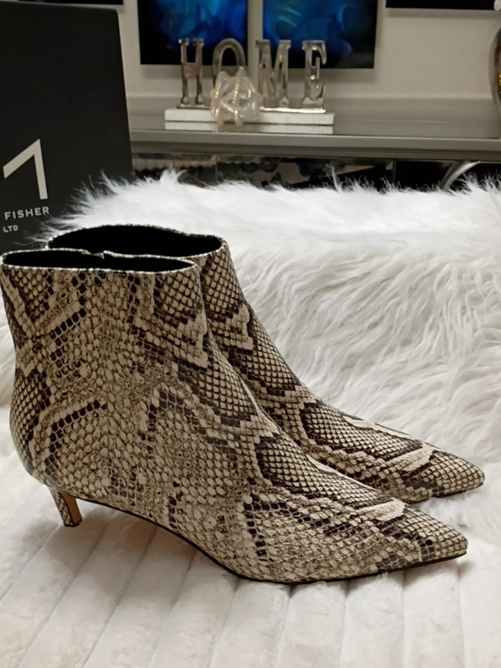 Marc Fisher LTD Python-Print Pointed-Toe Ankle Boots Leather Upper 7M